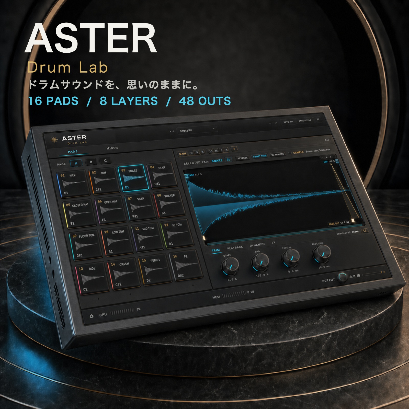 ASTER Drum Labのプラグイン画面